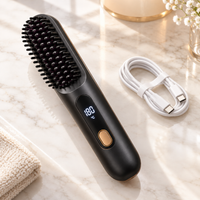 SwishBrush Pro digital temperature display and USB-C cable on a vanity