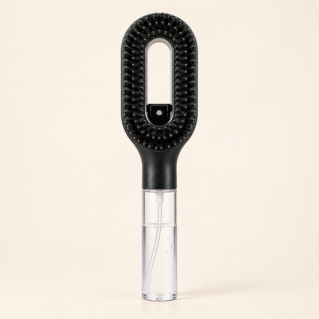 SwishMist 2-in-1 Smoothing Brush, matte black with clear water reservoir